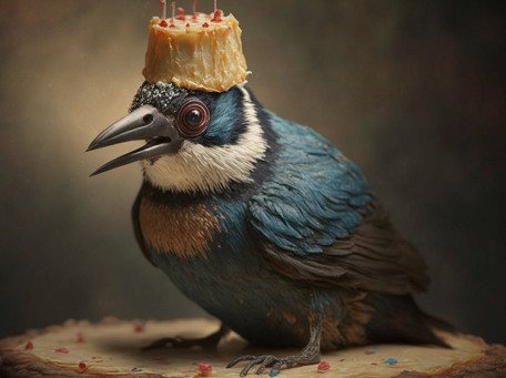 fågel med kaka